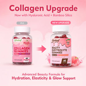Careleaf Beauty Electrolyte Gummies - Skin Hydration & Glow Support - Hyaluronic Acid & Bamboo Silica - Sugar Free, Natural Peach Flavor