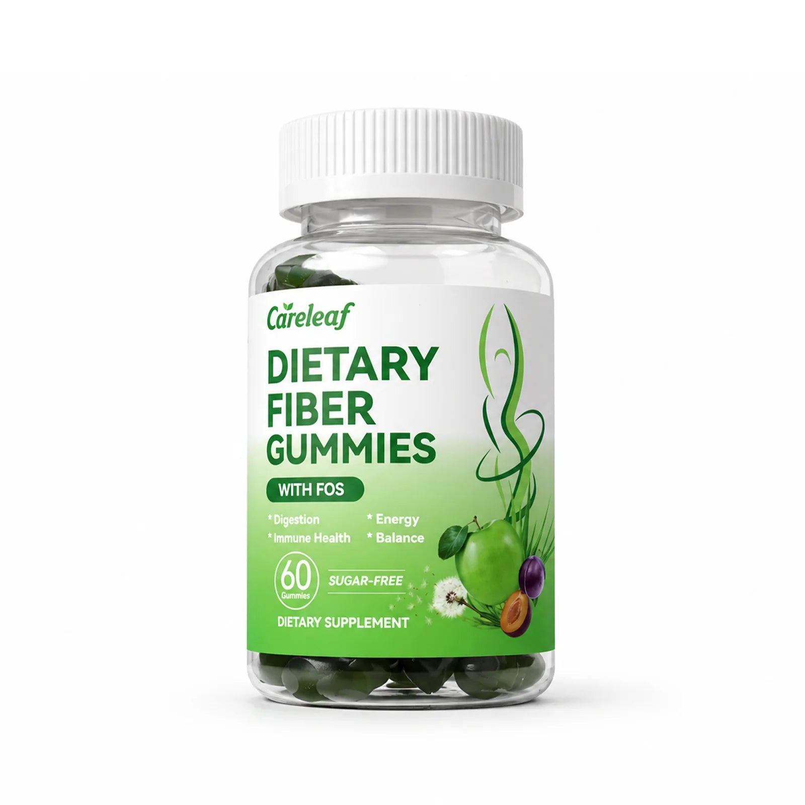 Careleaf Sugar Free Dietary Fiber Gummies for Digestive Health & Regularity -Supplement with Magnesium & Vitamin C -Vegan, Non-GMO - Wellness for Adults