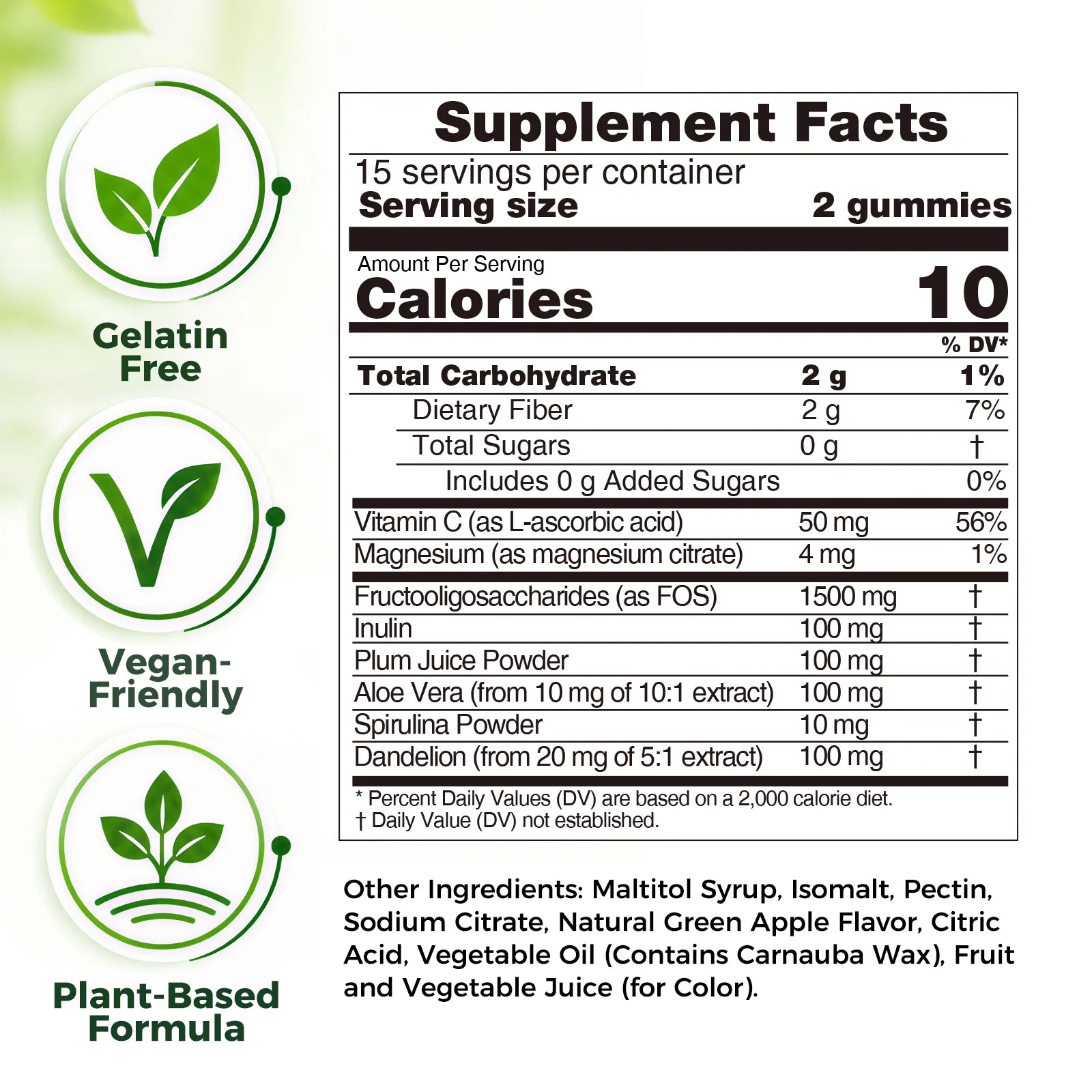 Careleaf Sugar Free Dietary Fiber Gummies for Digestive Health & Regularity -Supplement with Magnesium & Vitamin C -Vegan, Non-GMO - Wellness for Adults