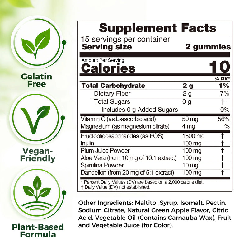 Careleaf Sugar Free Dietary Fiber Gummies for Digestive Health & Regularity -Supplement with Magnesium & Vitamin C -Vegan, Non-GMO - Wellness for Adults