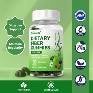 Careleaf Sugar Free Dietary Fiber Gummies for Digestive Health & Regularity -Supplement with Magnesium & Vitamin C -Vegan, Non-GMO - Wellness for Adults
