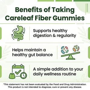 Careleaf Sugar Free Dietary Fiber Gummies for Digestive Health & Regularity -Supplement with Magnesium & Vitamin C -Vegan, Non-GMO - Wellness for Adults
