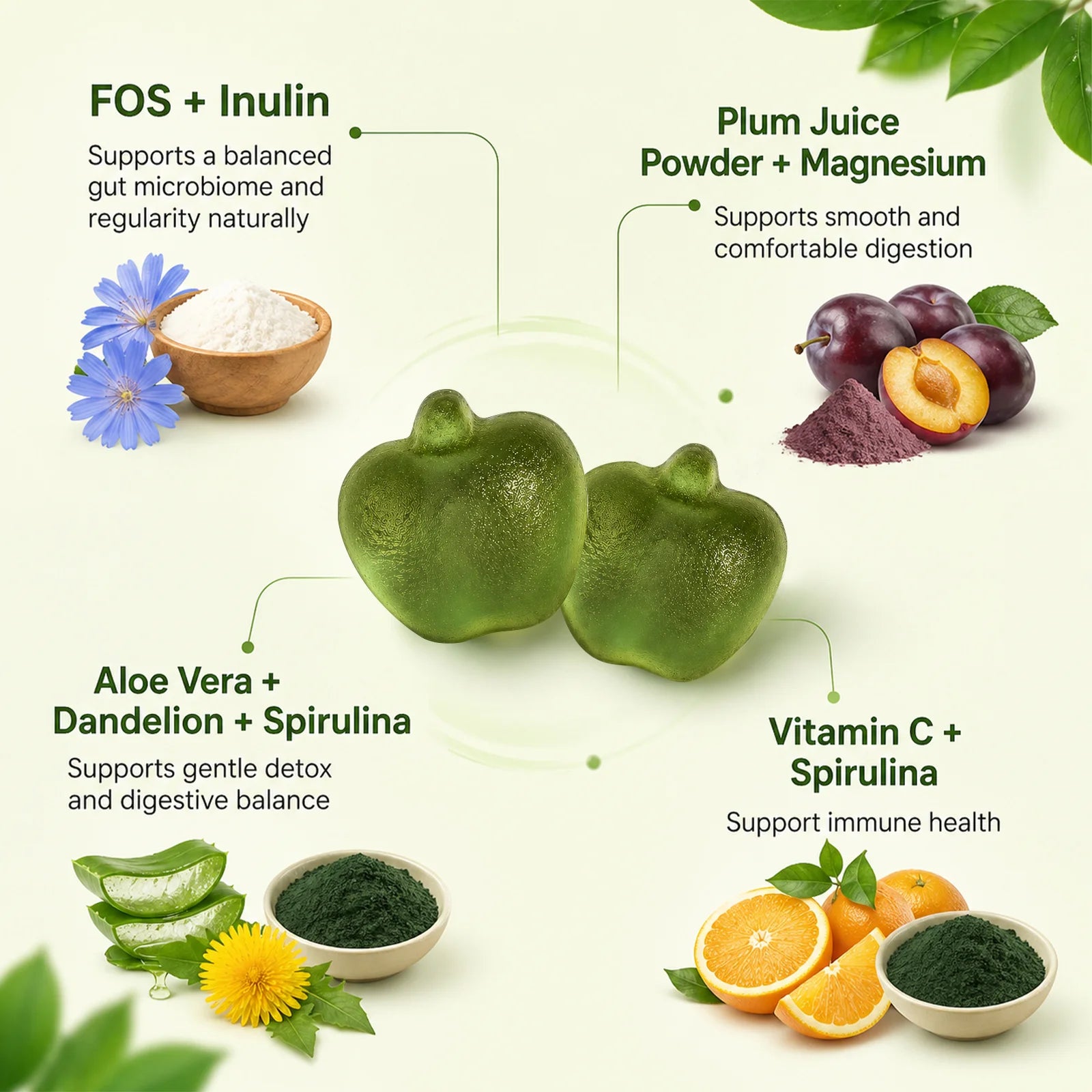 Careleaf Sugar Free Dietary Fiber Gummies for Digestive Health & Regularity -Supplement with Magnesium & Vitamin C -Vegan, Non-GMO - Wellness for Adults