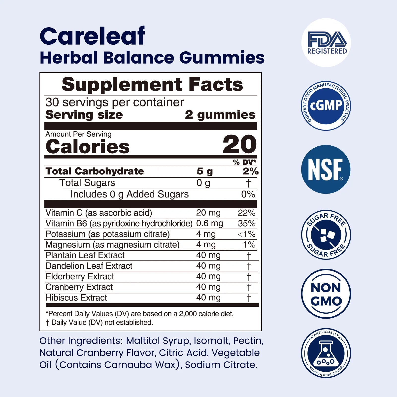Careleaf Sugar Free Herbal Balance Gummies for Urinary & Immune Support - with Elderberry, Cranberry, Magnesium for Daily Wellness - Cranberry Flavor - 60 Gummies