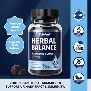 Careleaf Sugar Free Herbal Balance Gummies for Urinary & Immune Support - with Elderberry, Cranberry, Magnesium for Daily Wellness - Cranberry Flavor - 60 Gummies