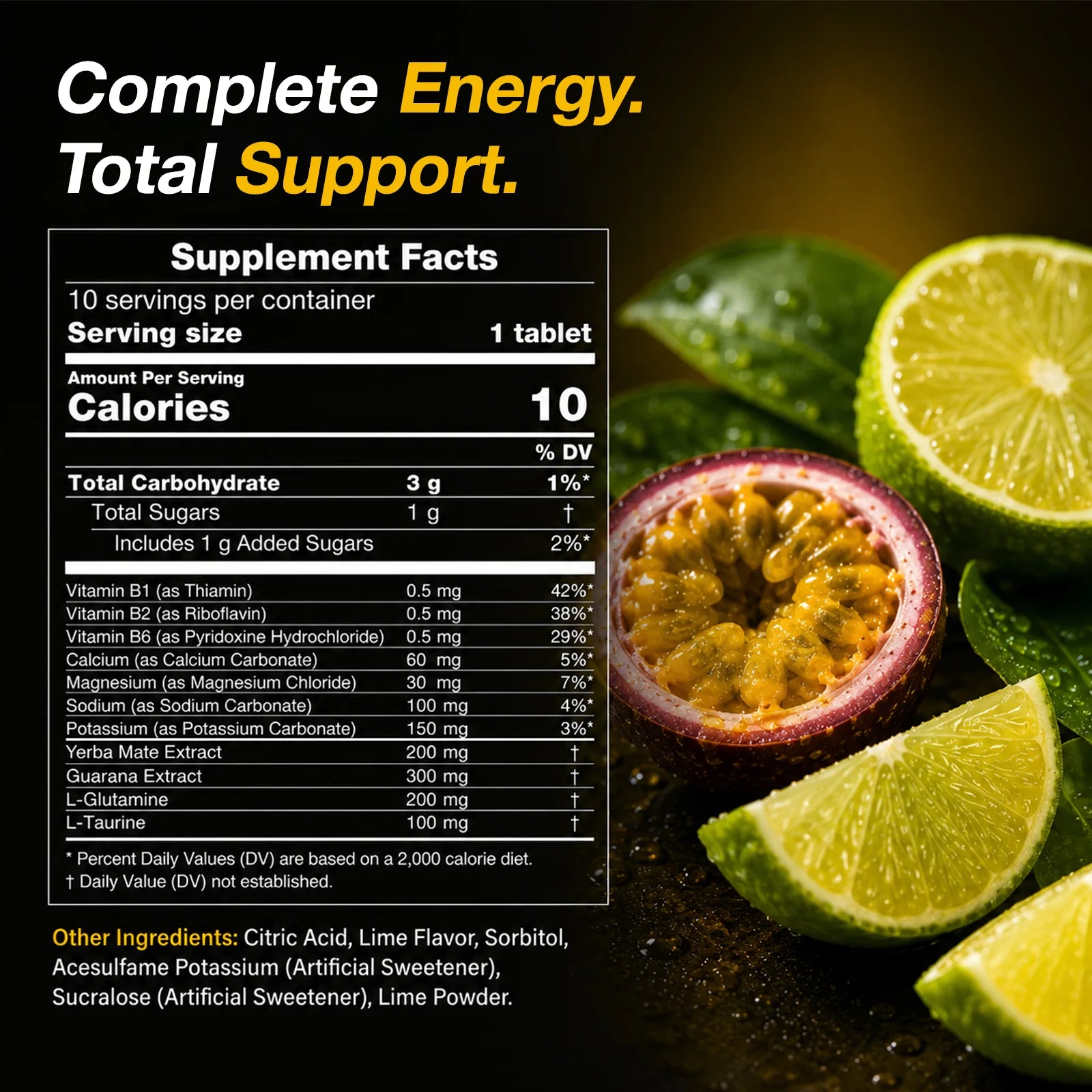 Careleaf Hydration Electrolyte Tablets - with Caffeine from Yerba Mate, Magnesium & 4 Other Electrolytes - Gluten Free, Vegan, Lime Flavor - 10 Count