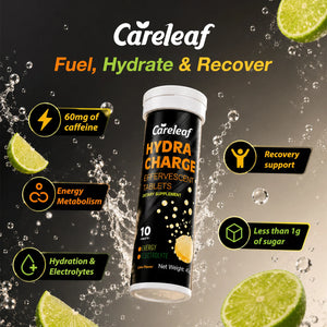 Careleaf Hydration Electrolyte Tablets - with Caffeine from Yerba Mate, Magnesium & 4 Other Electrolytes - Gluten Free, Vegan, Lime Flavor - 10 Count