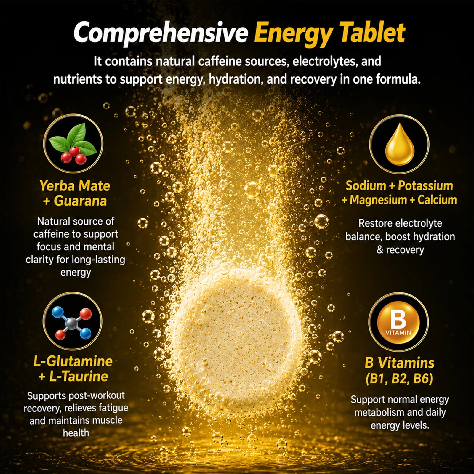Careleaf Hydration Electrolyte Tablets - with Caffeine from Yerba Mate, Magnesium & 4 Other Electrolytes - Gluten Free, Vegan, Lime Flavor - 10 Count