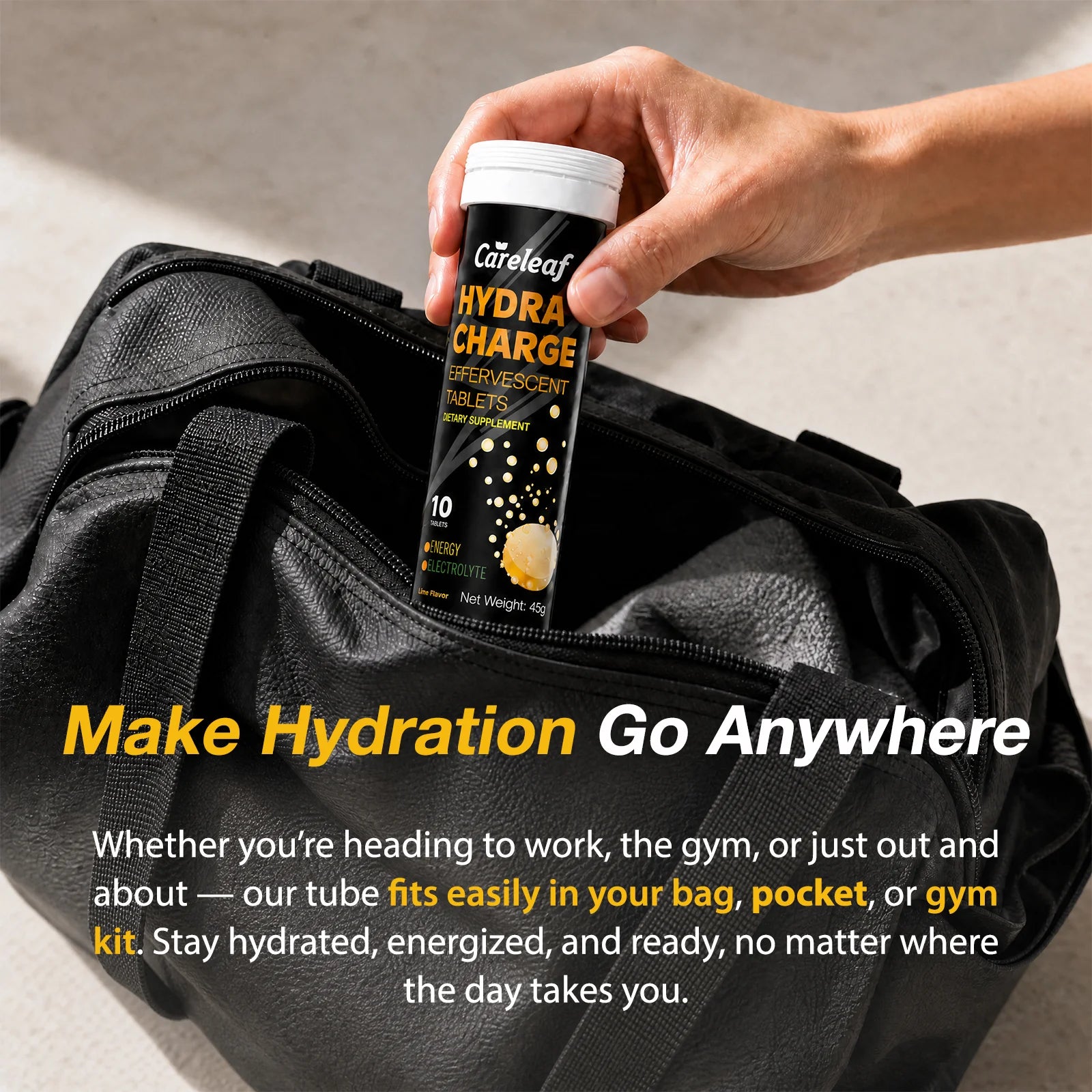 Careleaf Hydration Electrolyte Tablets - with Caffeine from Yerba Mate, Magnesium & 4 Other Electrolytes - Gluten Free, Vegan, Lime Flavor - 10 Count