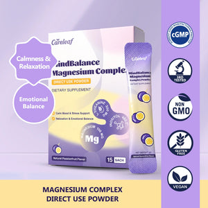 Careleaf Calm Magnesium Complex Direct Use Powder, Magnesium Glycinate + L-Theanine Blend for Rest, Relaxation, Muscle & Regularity, Magnesium Supplement for Women and Men, 15 Satches