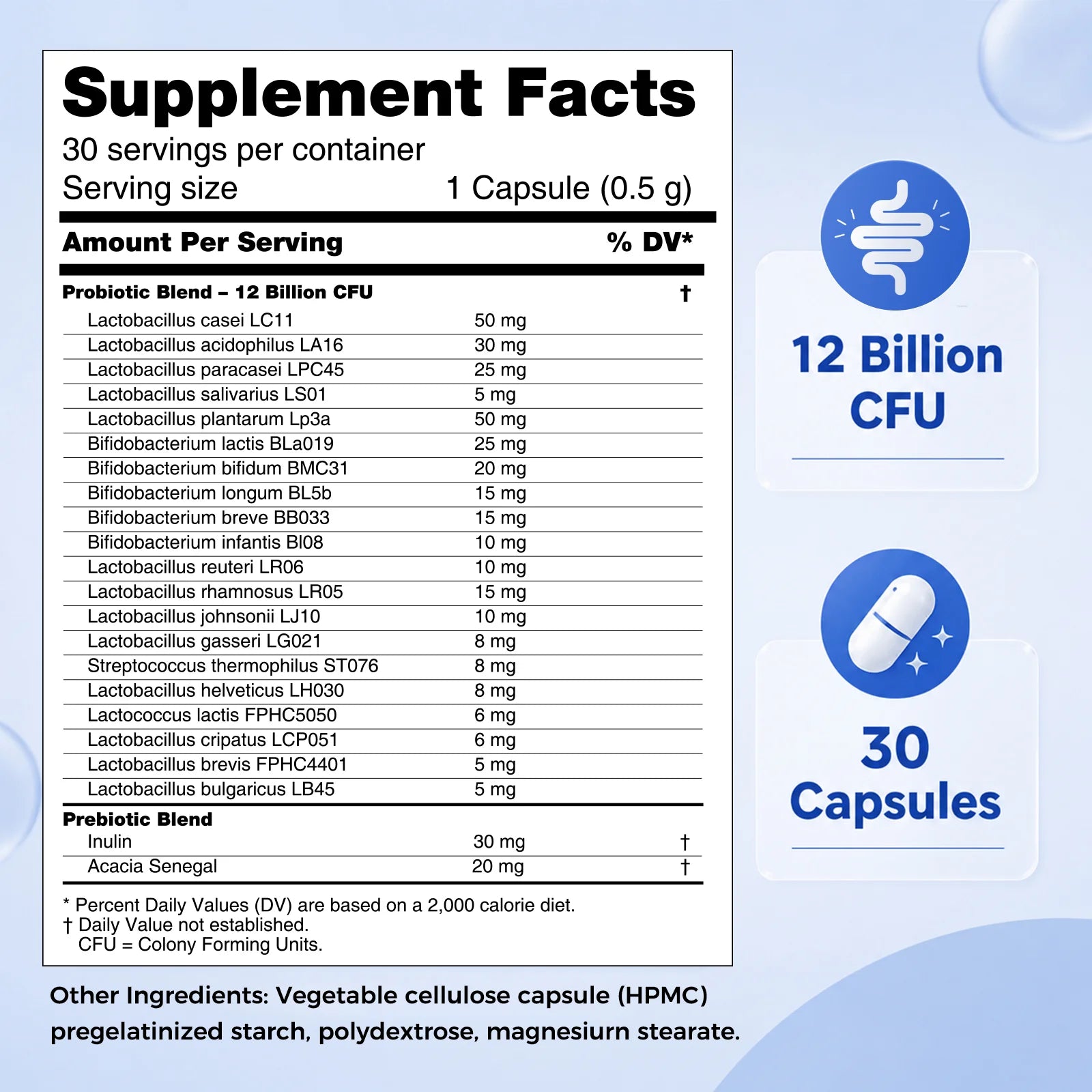 Careleaf Daily Probiotics with Prebiotics, 12 Billion CFU 20 Strains - Vegan Capsules for Gut Health & Digestive Support, Probiotics for Women & Men, 30 Capsules