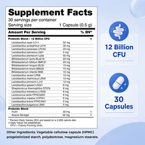 Careleaf Daily Probiotics with Prebiotics, 12 Billion CFU 20 Strains - Vegan Capsules for Gut Health & Digestive Support, Probiotics for Women & Men, 30 Capsules