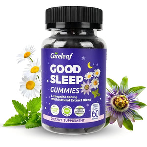(Free Shipping) Careleaf Good Sleep Gummies 160mg L-Theanine Herbal Blend Vegan Non-GMO 60 Count for Gentle Calm Night Healthcare Natural Ingredients Relaxation Support
