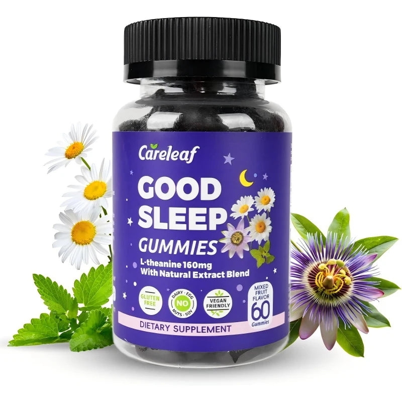(Free Shipping) Careleaf Good Sleep Gummies 160mg L-Theanine Herbal Blend Vegan Non-GMO 60 Count for Gentle Calm Night Healthcare Natural Ingredients Relaxation Support